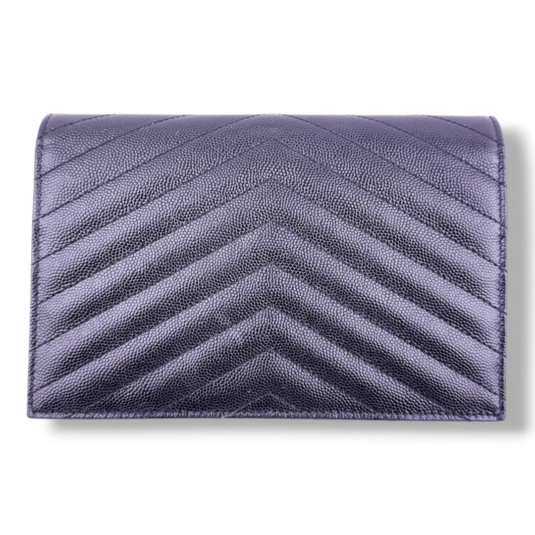 Saint Laurent YSL Black Grained Envelope Leather Wallet On Chain Handbag - Lux Central