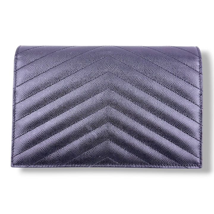 Saint Laurent YSL Black Grained Envelope Leather Wallet On Chain Handbag - Lux Central