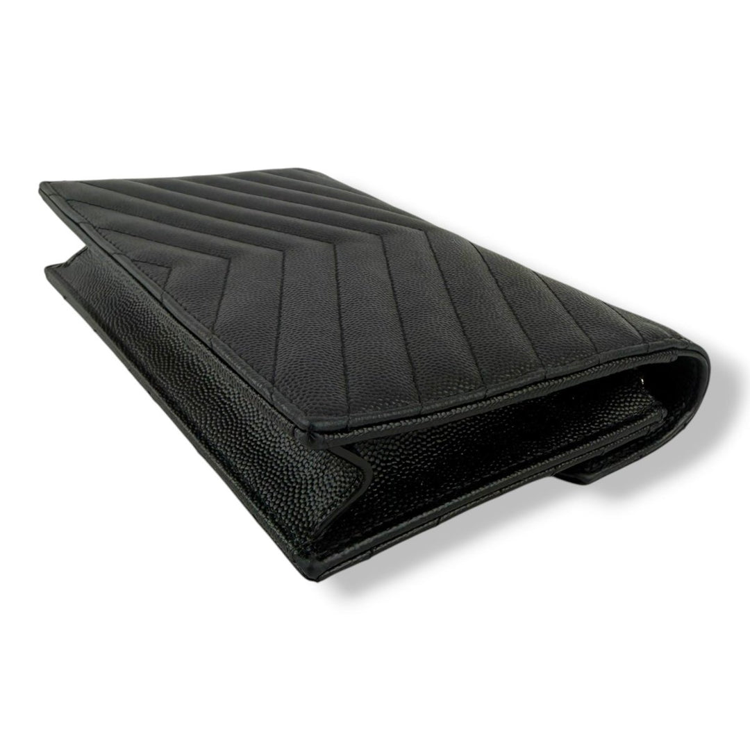 Saint Laurent YSL Black Grained Envelope Leather Wallet On Chain Handbag - Lux Central