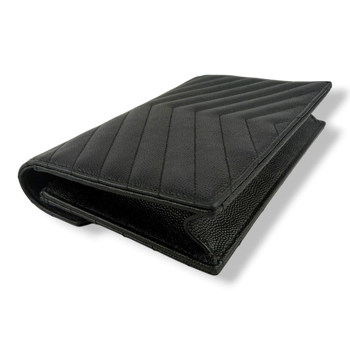 Saint Laurent YSL Black Grained Envelope Leather Wallet On Chain Handbag - Lux Central