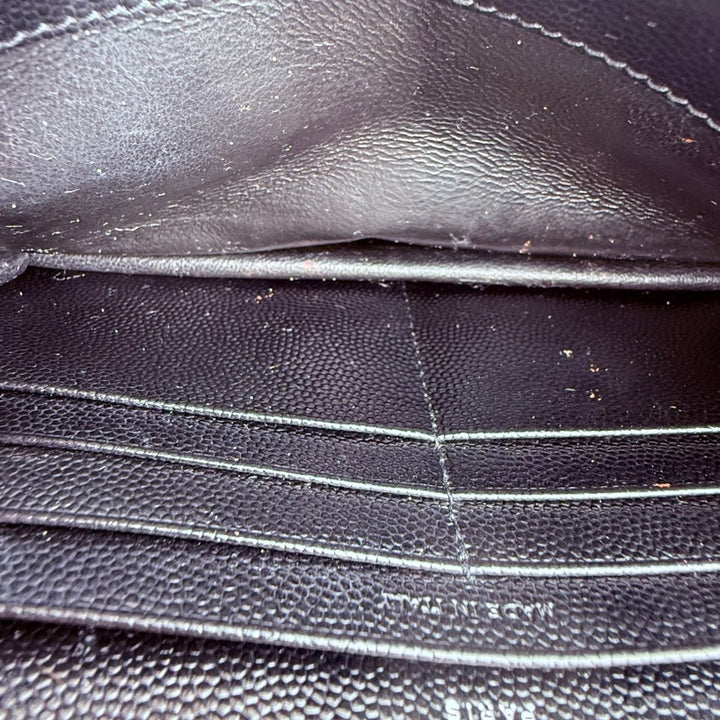 Saint Laurent YSL Black Grained Envelope Leather Wallet On Chain Handbag - Lux Central