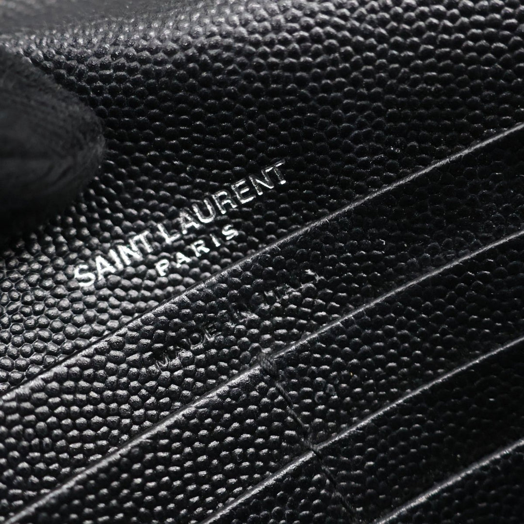 Saint Laurent YSL Black Grained Envelope Leather Wallet On Chain Handbag - Lux Central