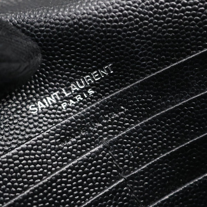 Saint Laurent YSL Black Grained Envelope Leather Wallet On Chain Handbag - Lux Central