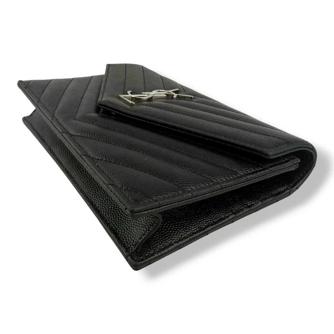 Saint Laurent YSL Black Grained Envelope Leather Wallet On Chain Handbag - Lux Central
