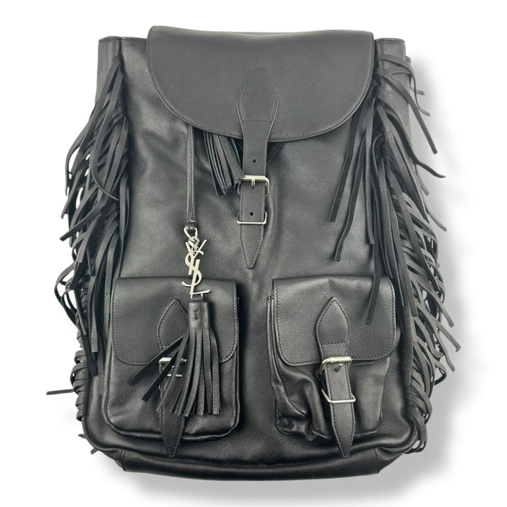 Saint Laurent YSL Black Leather Festival Fringe Backpack - Lux Central