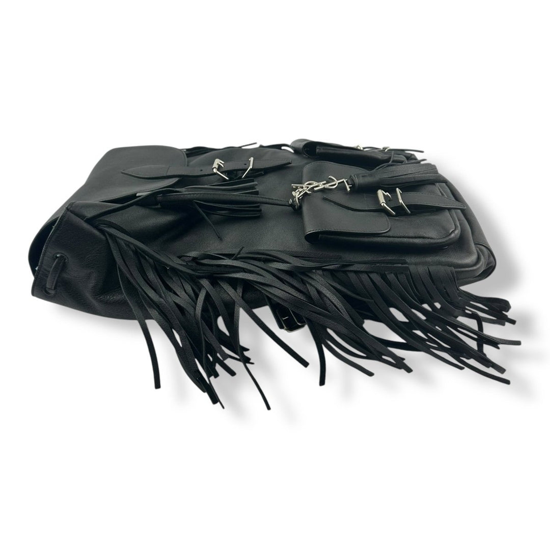 Saint Laurent YSL Black Leather Festival Fringe Backpack - Lux Central