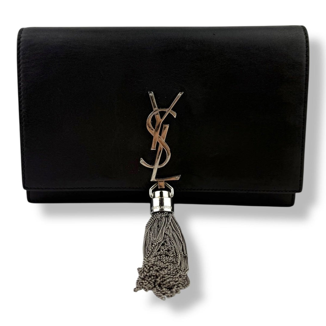 Saint Laurent YSL Black Leather Kate Tassel Wallet On Chain Handbag - Lux Central