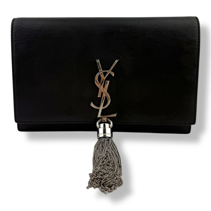 Saint Laurent YSL Black Leather Kate Tassel Wallet On Chain Handbag - Lux Central