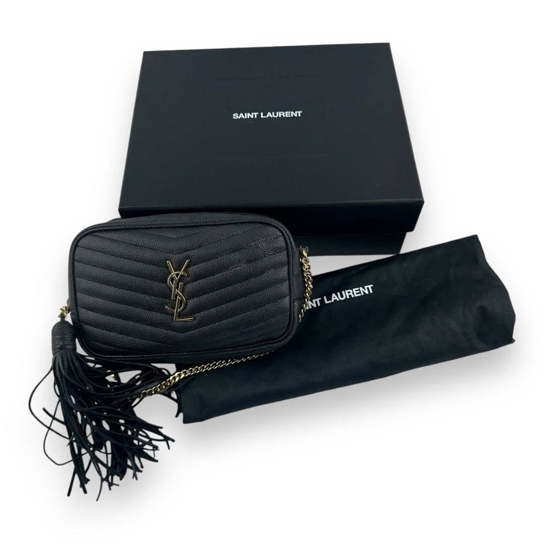 Saint Laurent YSL Black Lou Grain De Poudre Camera Leather Crossbody Handbag - Lux Central