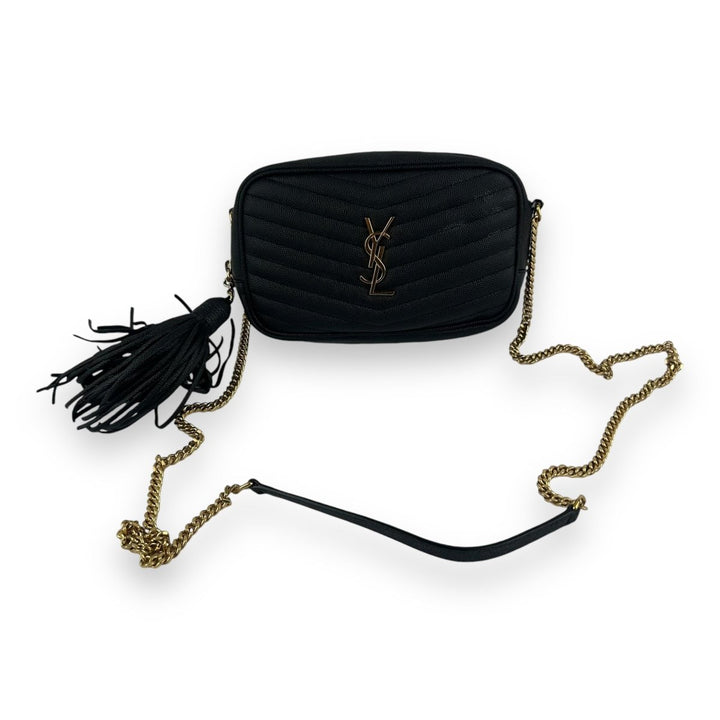 Saint Laurent YSL Black Lou Grain De Poudre Camera Leather Crossbody Handbag - Lux Central