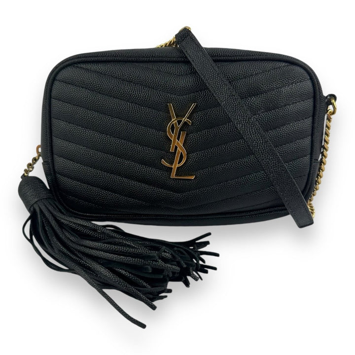 Saint Laurent YSL Black Lou Grain De Poudre Camera Leather Crossbody Handbag - Lux Central