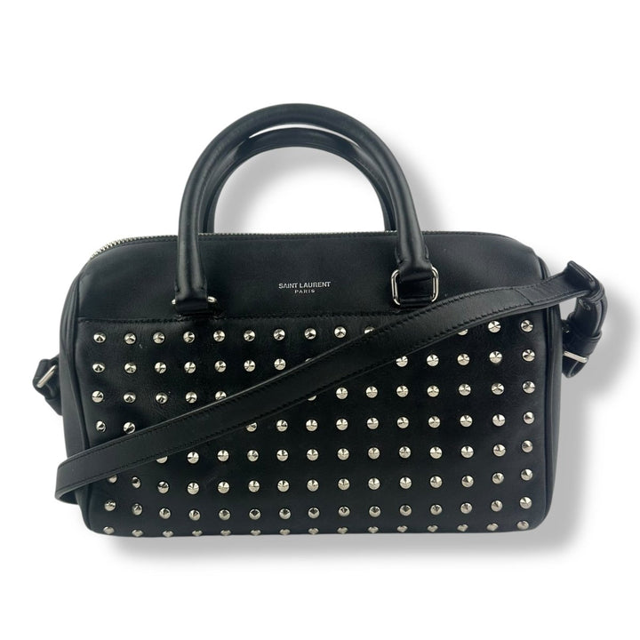 Saint Laurent YSL Black Studded Mini Crossbody Black Leather Duffle Handbag - Lux Central