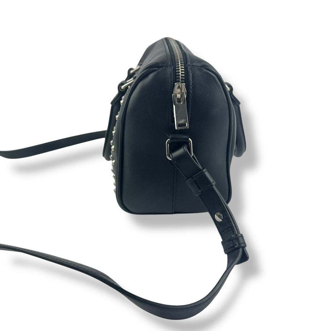 Saint Laurent YSL Black Studded Mini Crossbody Black Leather Duffle Handbag - Lux Central