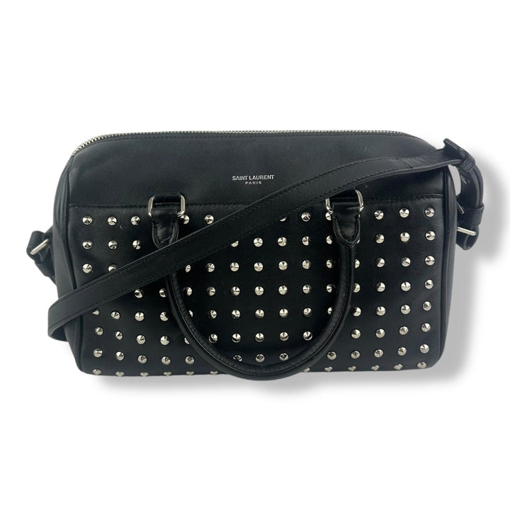 Saint Laurent YSL Black Studded Mini Crossbody Black Leather Duffle Handbag - Lux Central