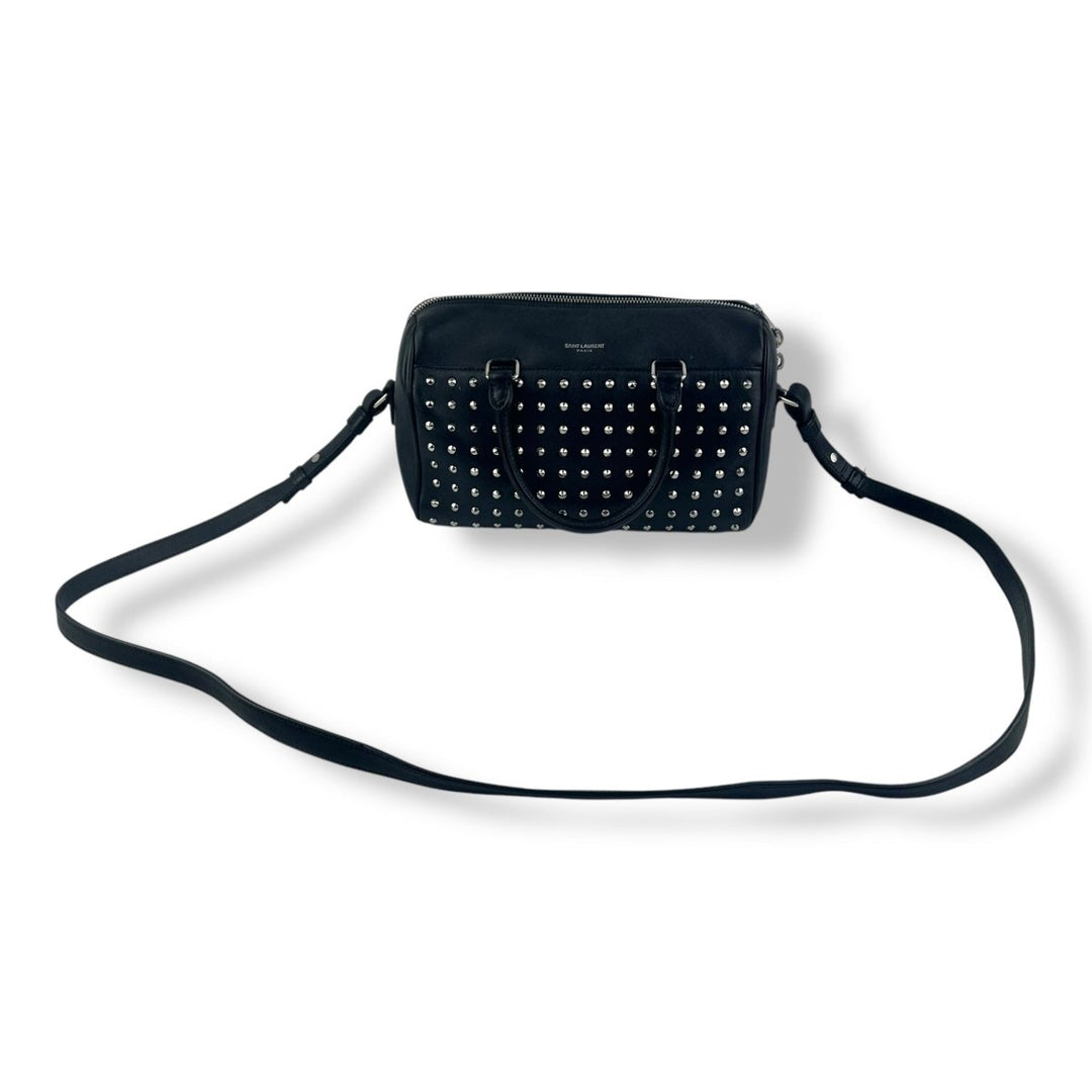 Saint Laurent YSL Black Studded Mini Crossbody Black Leather Duffle Handbag - Lux Central