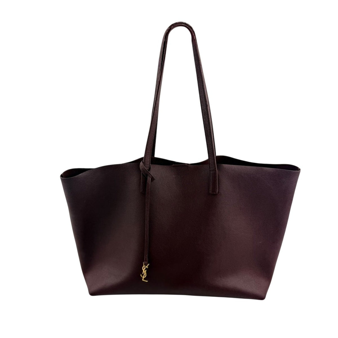 Saint Laurent YSL Burgundy Shopping Tote Leather Handbag - Lux Central