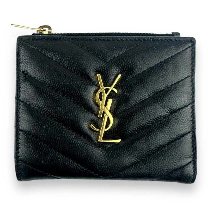 Saint Laurent YSL Cassamdre Black Quilted Small Bifold Small Leather Wallet Purse - Lux Central