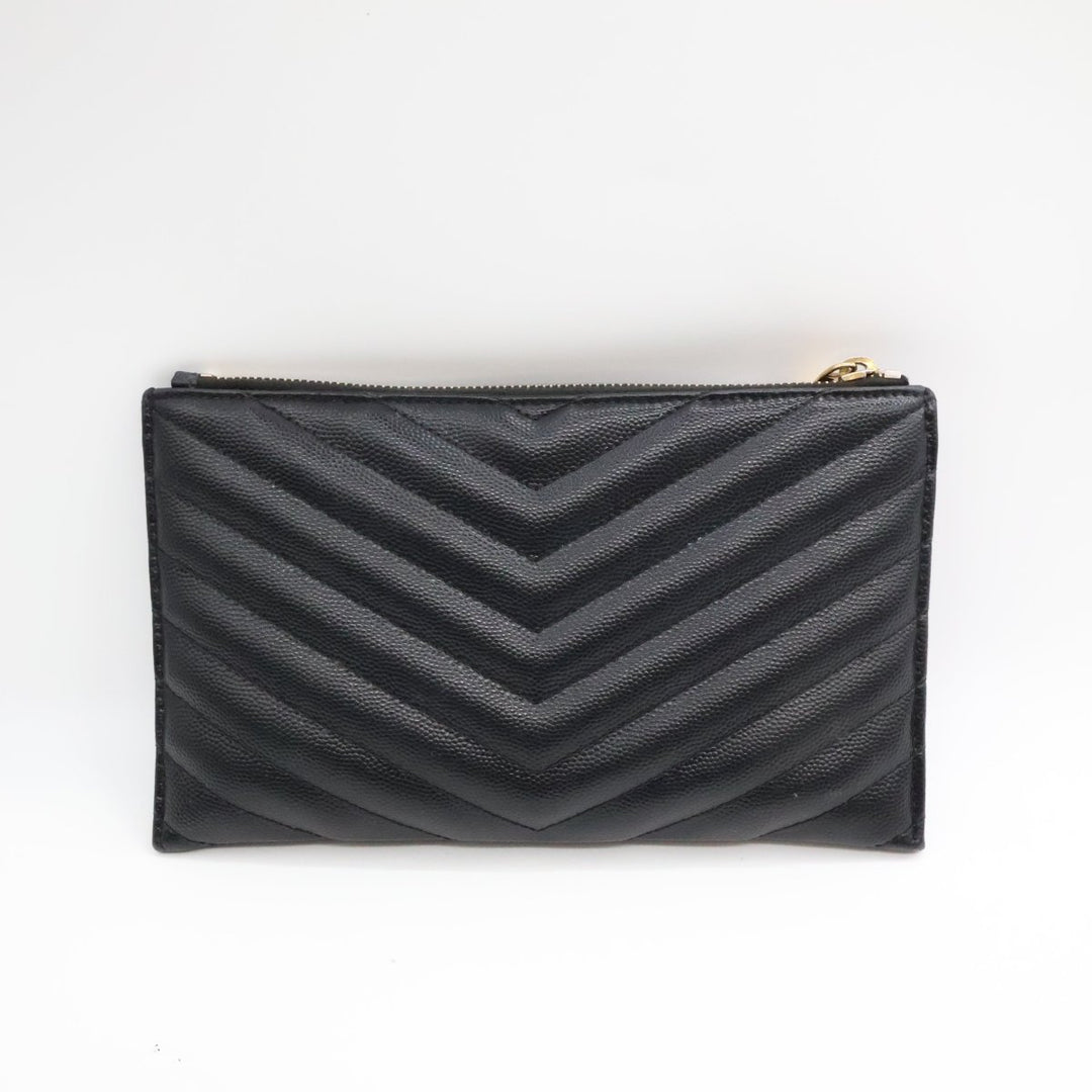 Saint Laurent YSL Cassandre Black Calfskin Leather Pouch Clutch Bag - Lux Central