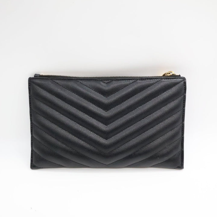 Saint Laurent YSL Cassandre Black Calfskin Leather Pouch Clutch Bag - Lux Central