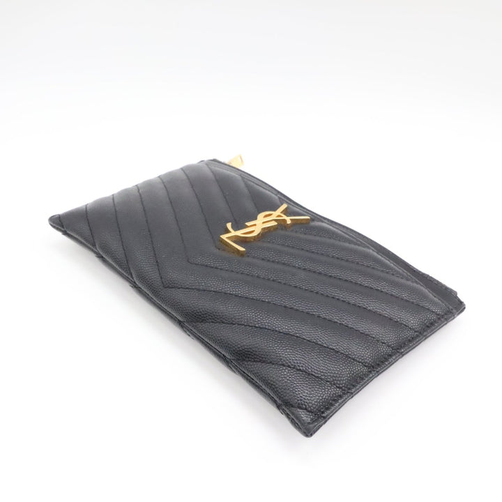 Saint Laurent YSL Cassandre Black Calfskin Leather Pouch Clutch Bag - Lux Central