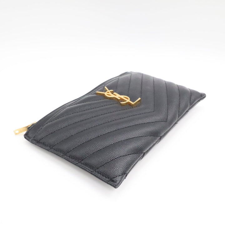 Saint Laurent YSL Cassandre Black Calfskin Leather Pouch Clutch Bag - Lux Central