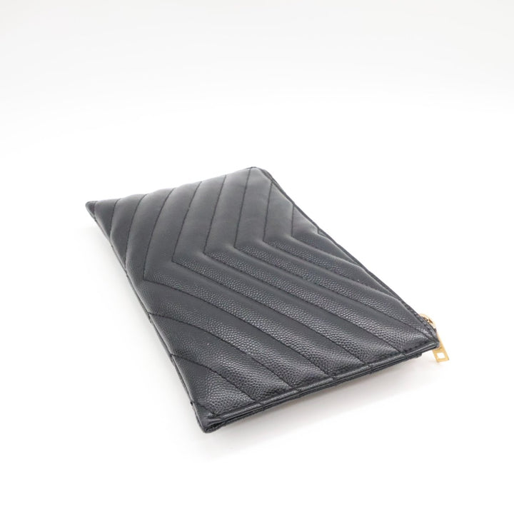 Saint Laurent YSL Cassandre Black Calfskin Leather Pouch Clutch Bag - Lux Central