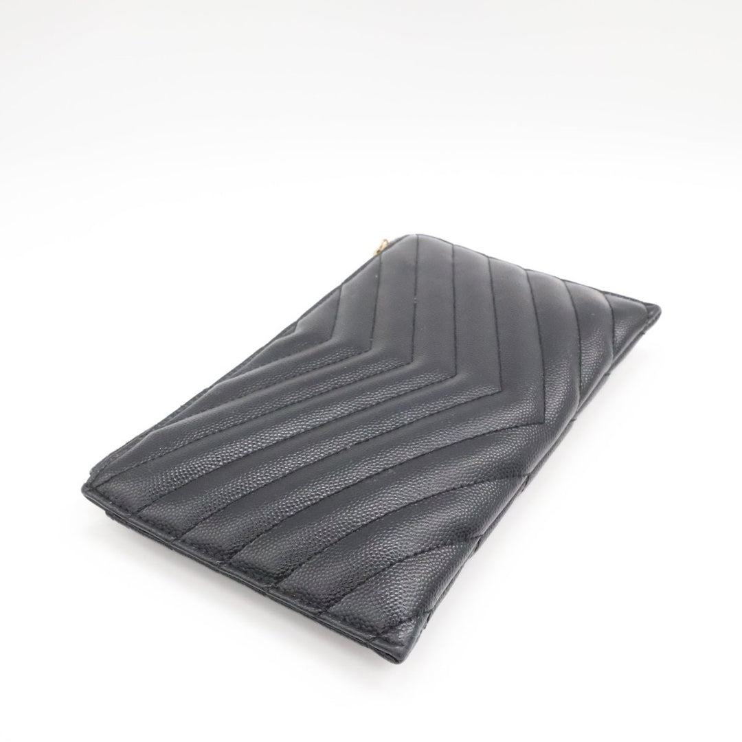 Saint Laurent YSL Cassandre Black Calfskin Leather Pouch Clutch Bag - Lux Central