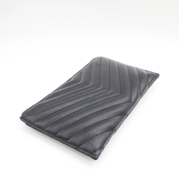 Saint Laurent YSL Cassandre Black Calfskin Leather Pouch Clutch Bag - Lux Central