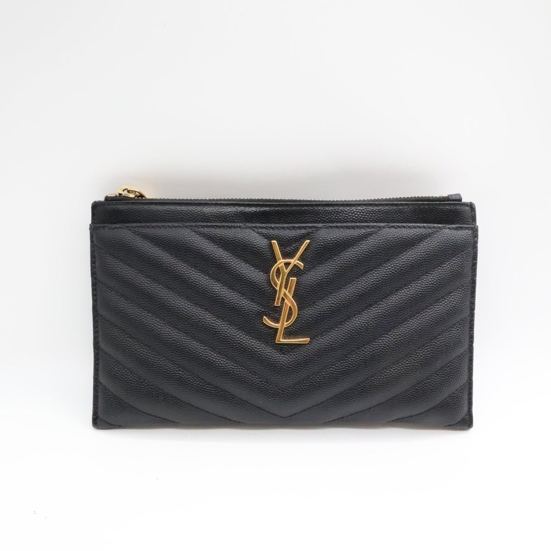 Saint Laurent YSL Cassandre Black Calfskin Leather Pouch Clutch Bag - Lux Central