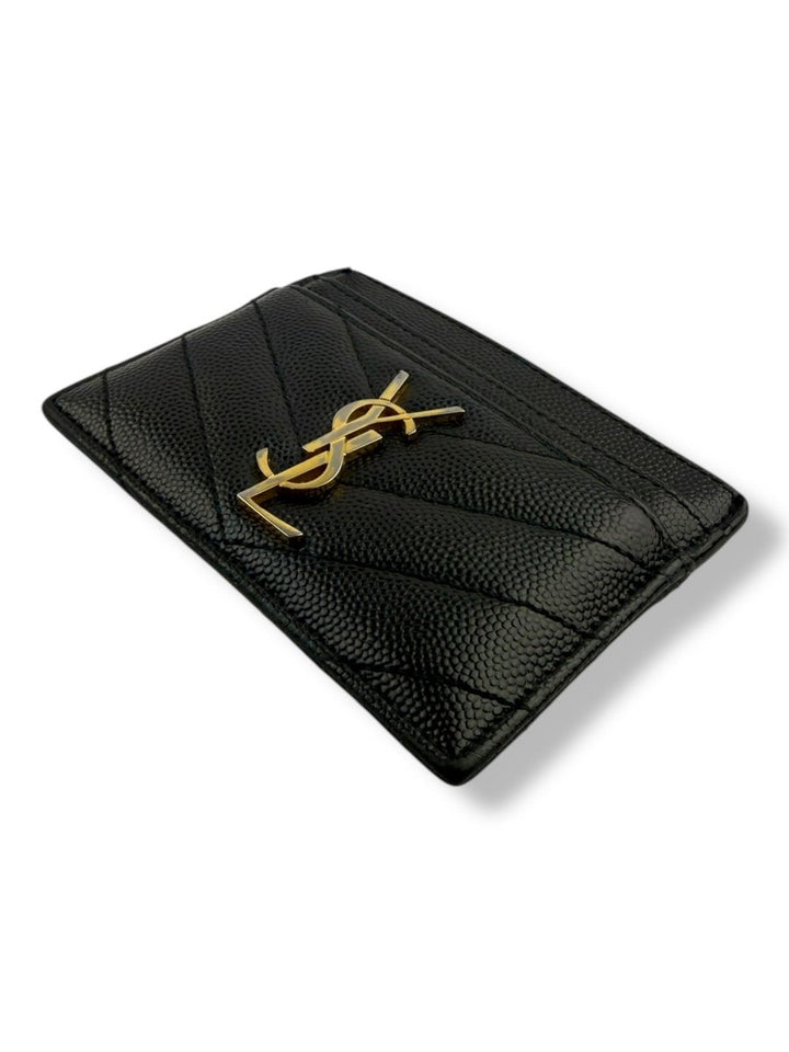 Saint Laurent YSL Cassandre Black Matelassé Leather Cardholder Purse - Lux Central