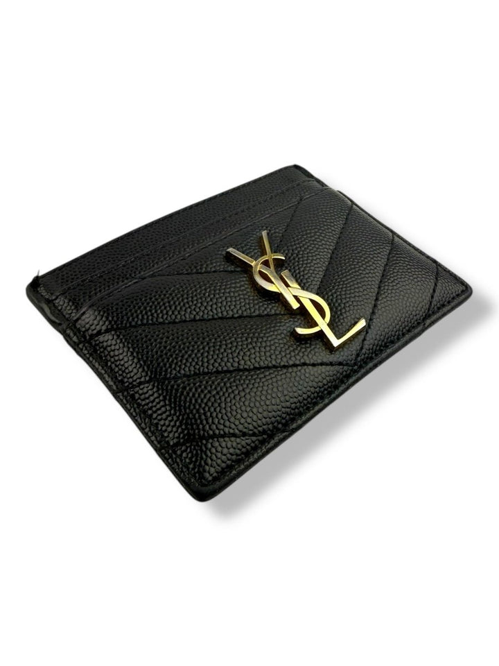 Saint Laurent YSL Cassandre Black Matelassé Leather Cardholder Purse - Lux Central