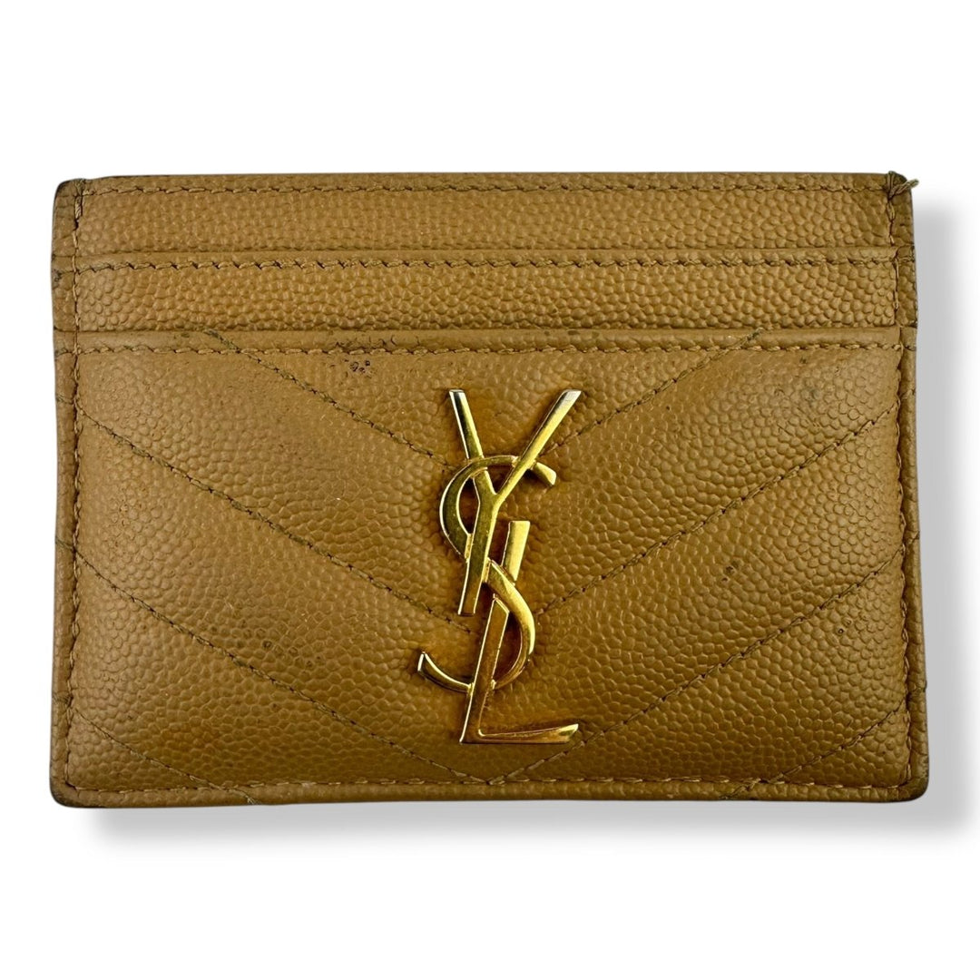 Saint Laurent YSL Cassandre Brown Matelassé Leather Cardholder Purse - Lux Central