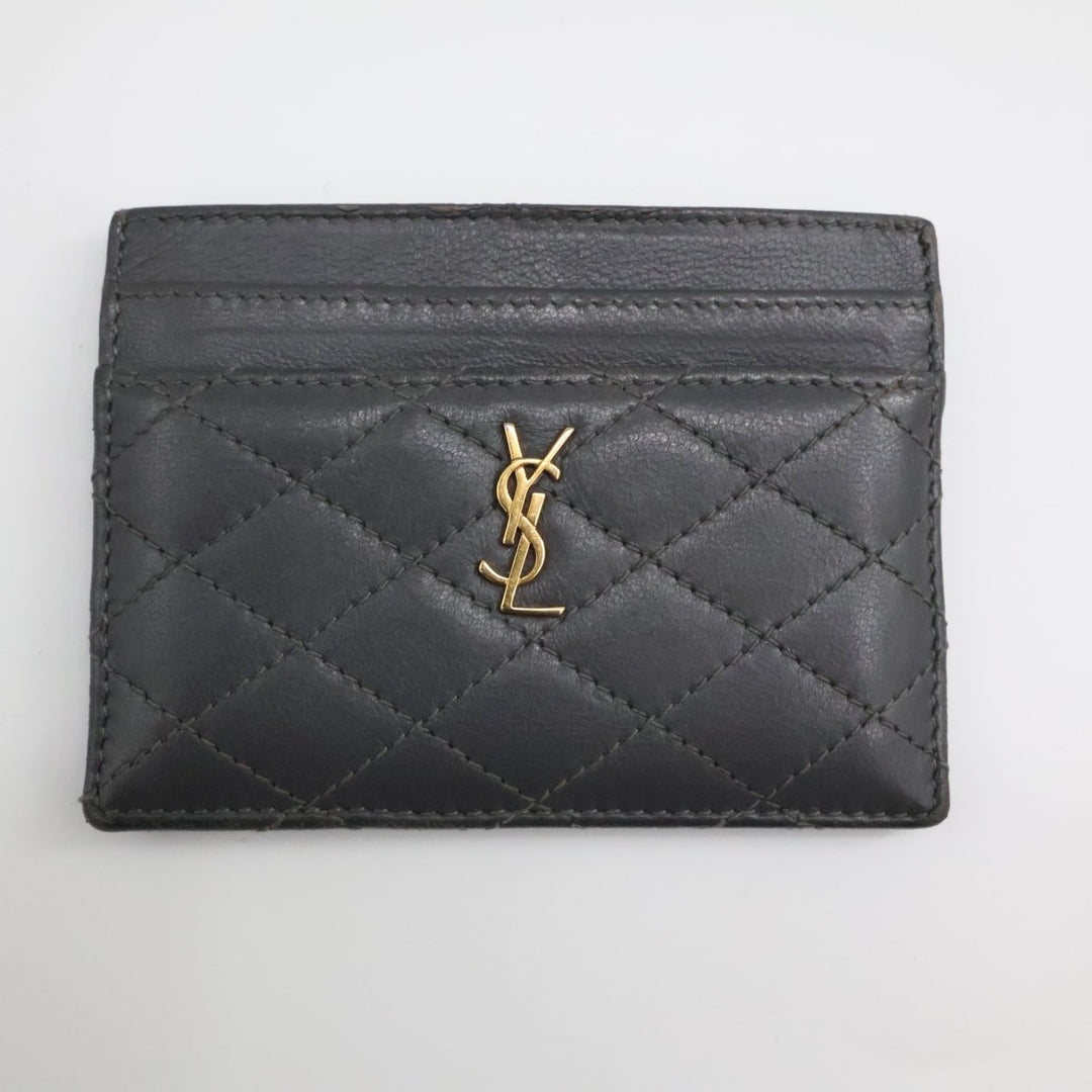 Saint Laurent YSL Cassandre Grey Quilted Leather Cardholder Purse - Lux Central