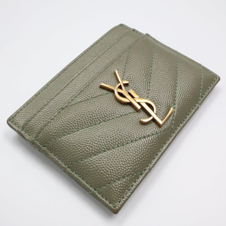 Saint Laurent YSL Cassandre Olive Matelassé Leather Cardholder Purse - Lux Central