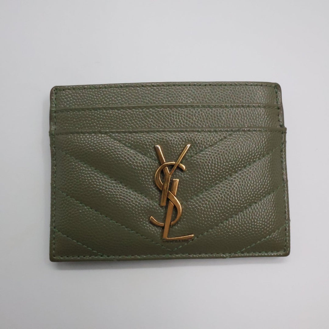 Saint Laurent YSL Cassandre Olive Matelassé Leather Cardholder Purse - Lux Central