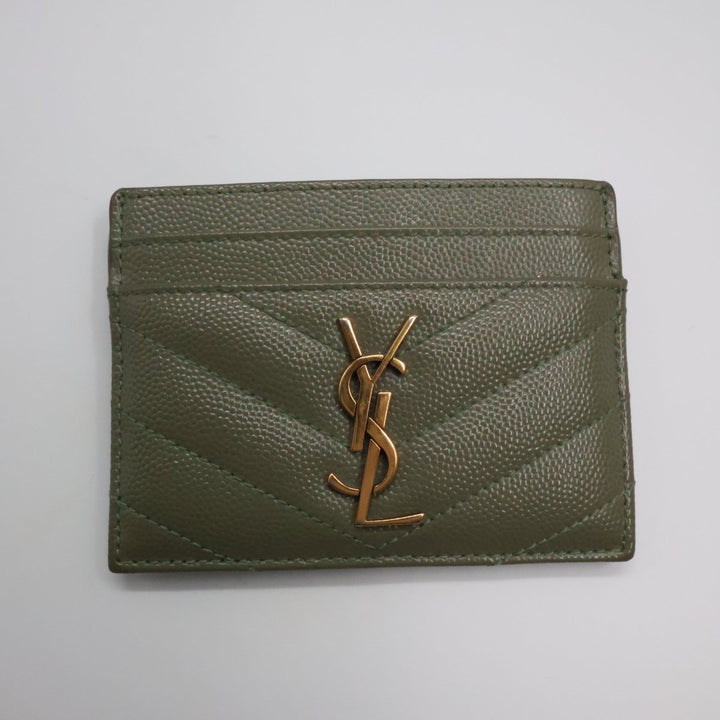 Saint Laurent YSL Cassandre Olive Matelassé Leather Cardholder Purse - Lux Central