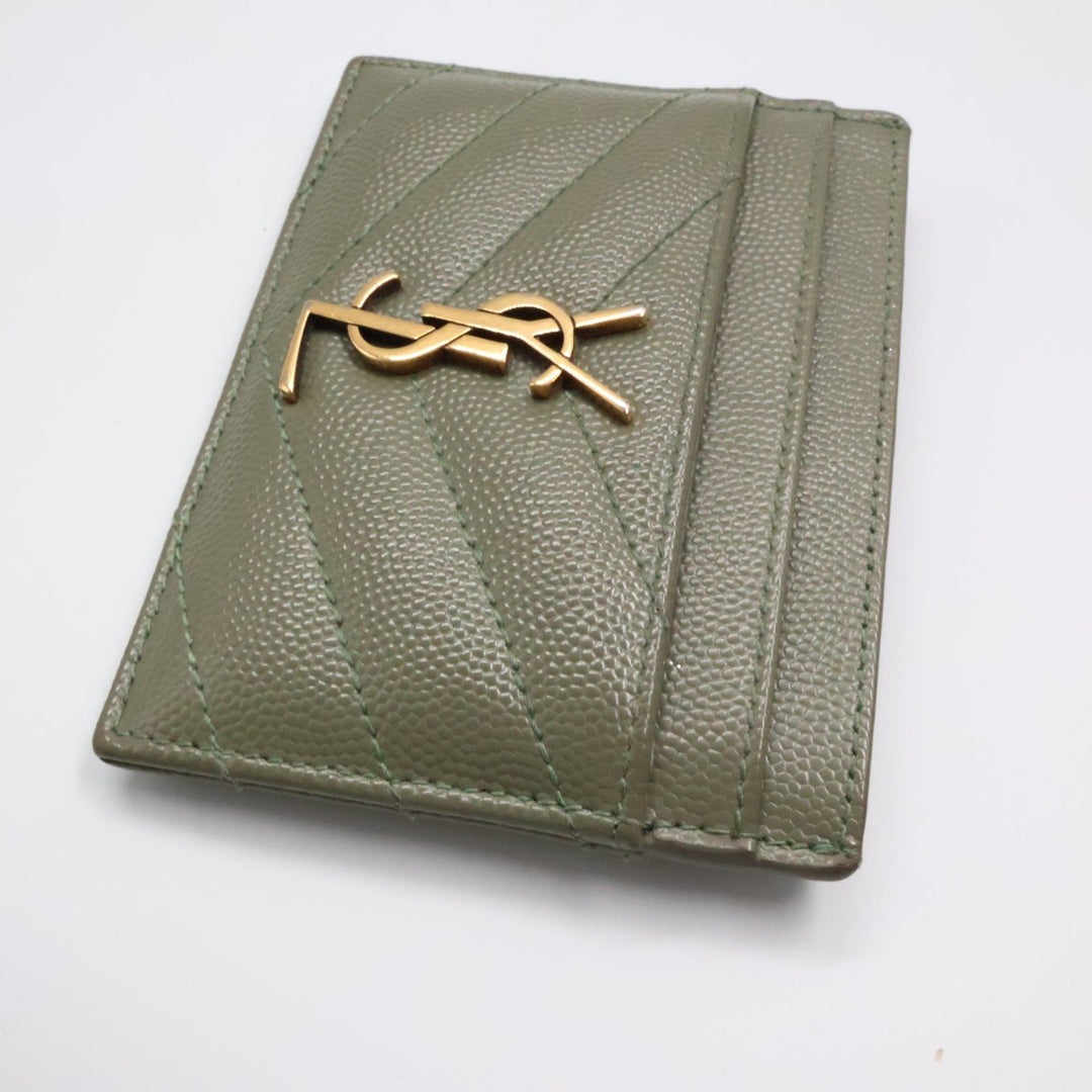 Saint Laurent YSL Cassandre Olive Matelassé Leather Cardholder Purse - Lux Central