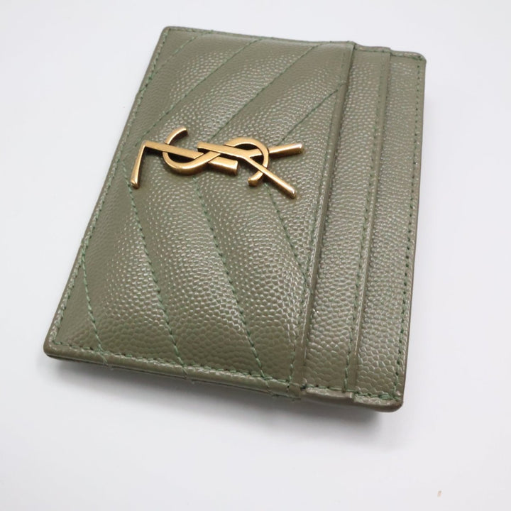 Saint Laurent YSL Cassandre Olive Matelassé Leather Cardholder Purse - Lux Central