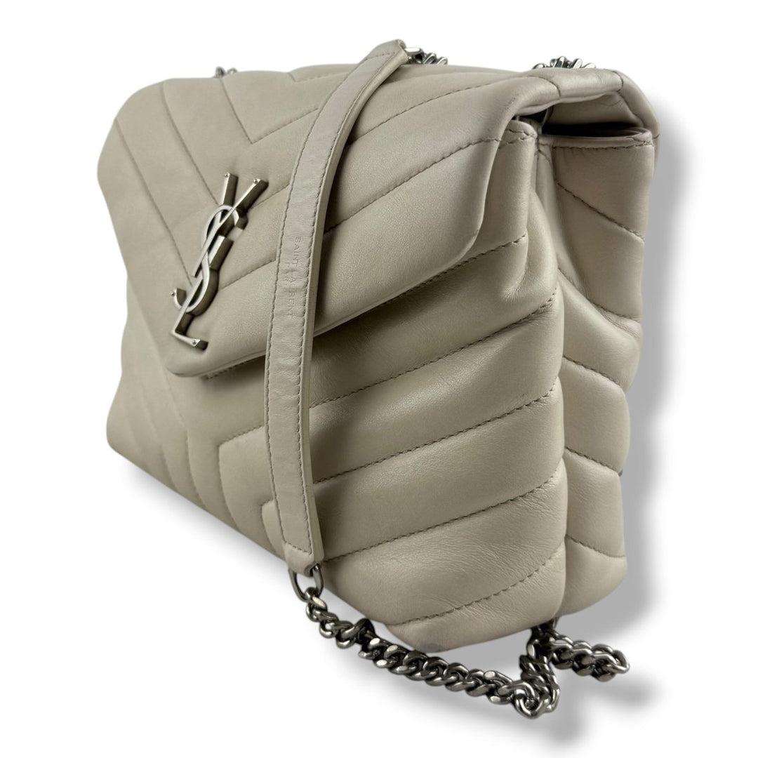 Saint Laurent YSL Cream LouLou Small Quilted Leather Handbag - Lux Central