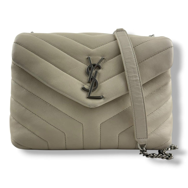 Saint Laurent YSL Cream LouLou Small Quilted Leather Handbag - Lux Central