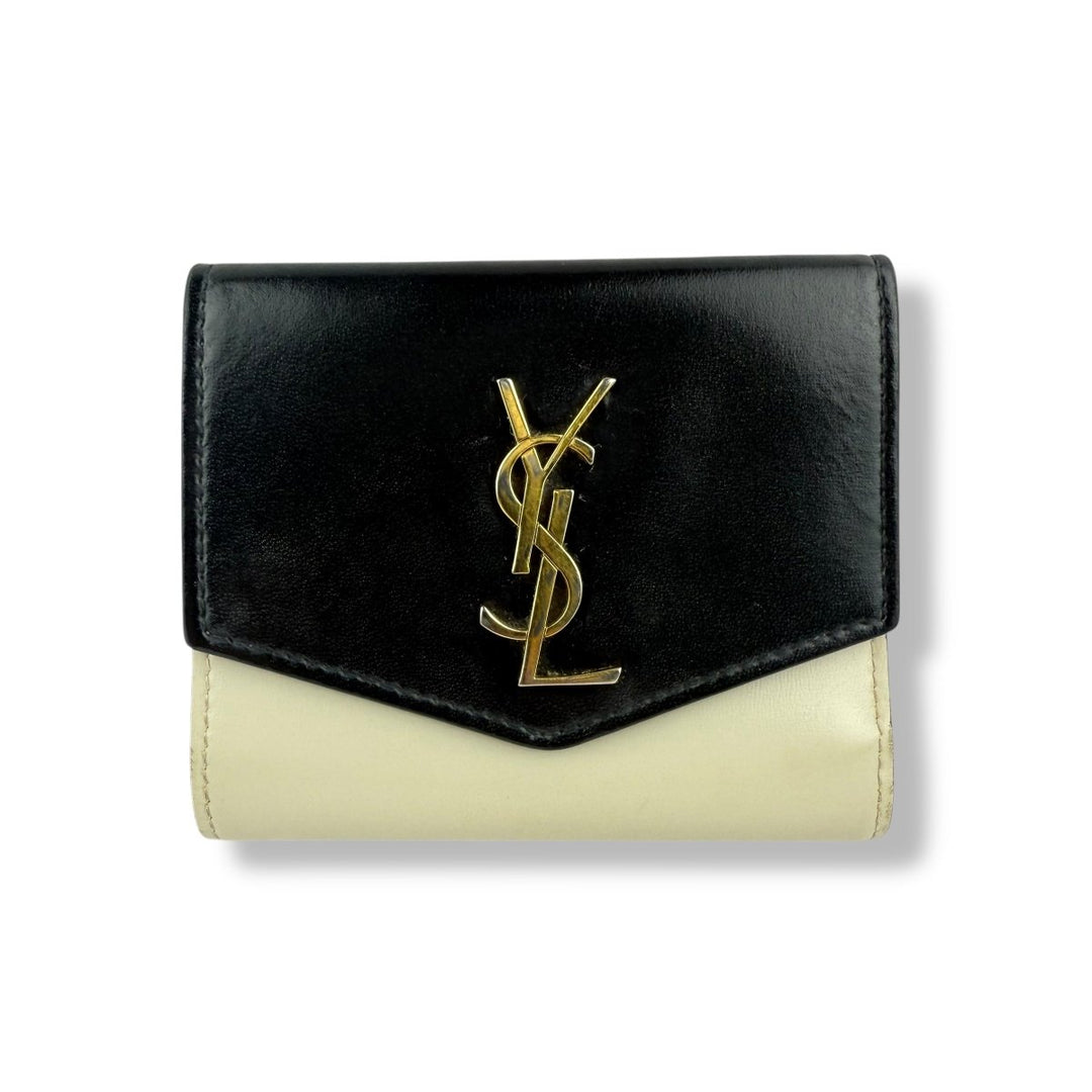 Saint Laurent YSL Cream/Black Uptown Compact Wallet - Lux Central