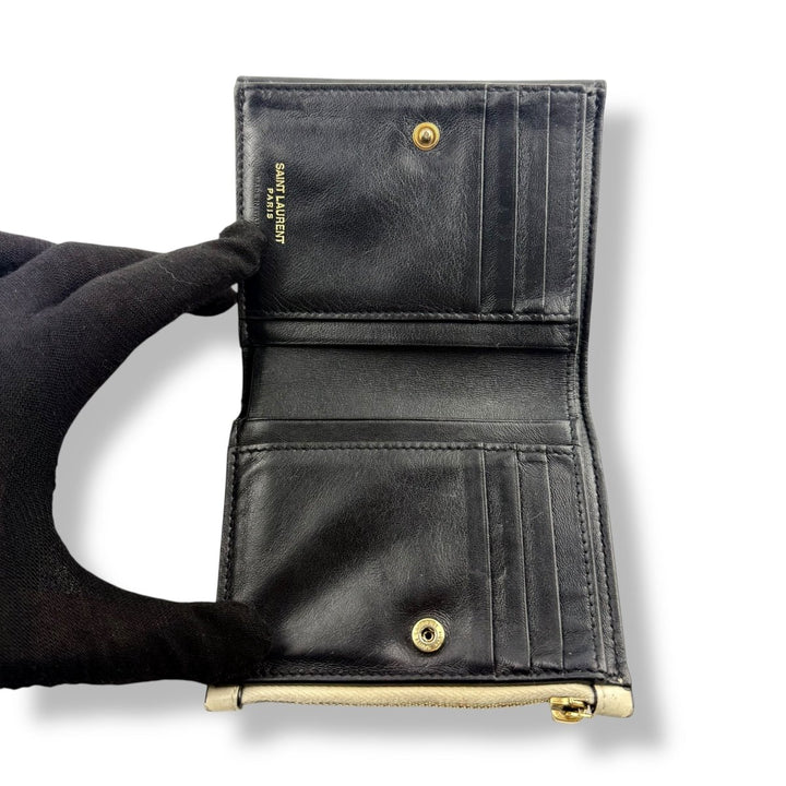 Saint Laurent YSL Cream/Black Uptown Compact Wallet - Lux Central