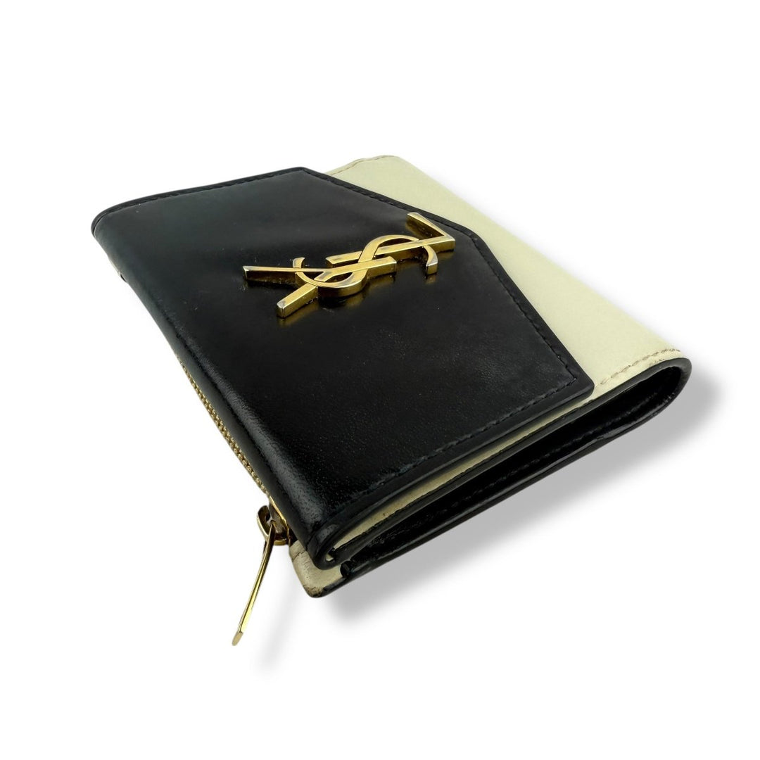 Saint Laurent YSL Cream/Black Uptown Compact Wallet - Lux Central