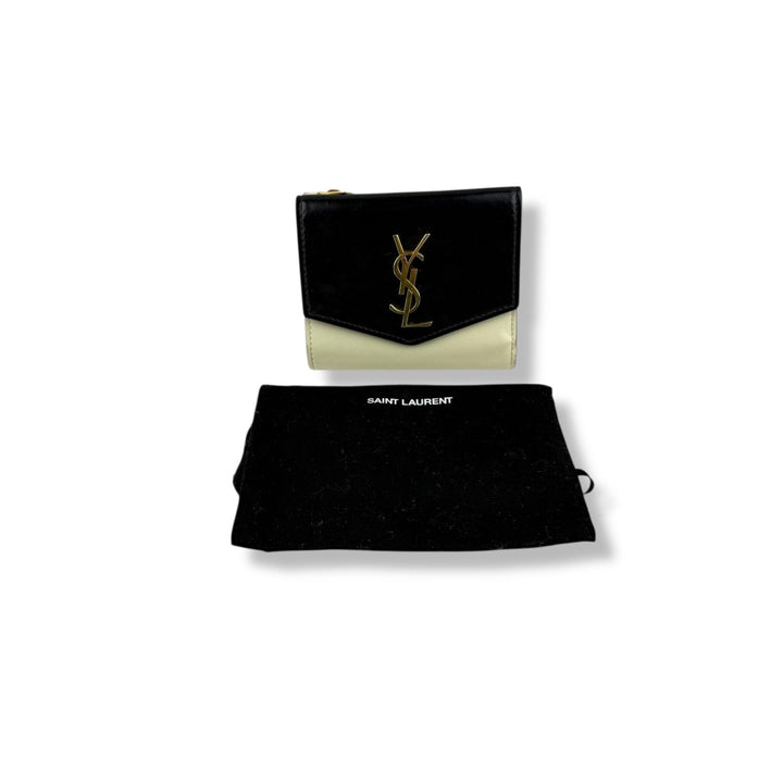 Saint Laurent YSL Cream/Black Uptown Compact Wallet - Lux Central