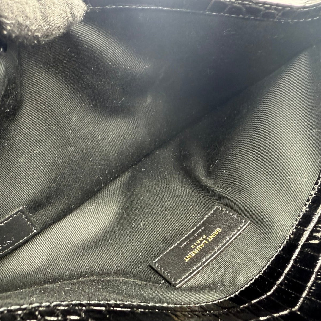 Saint Laurent YSL Croc Uptown Black/Gold Leather Clutch Bag - Lux Central