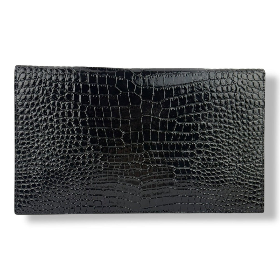 Saint Laurent YSL Croc Uptown Black/Gold Leather Clutch Bag - Lux Central