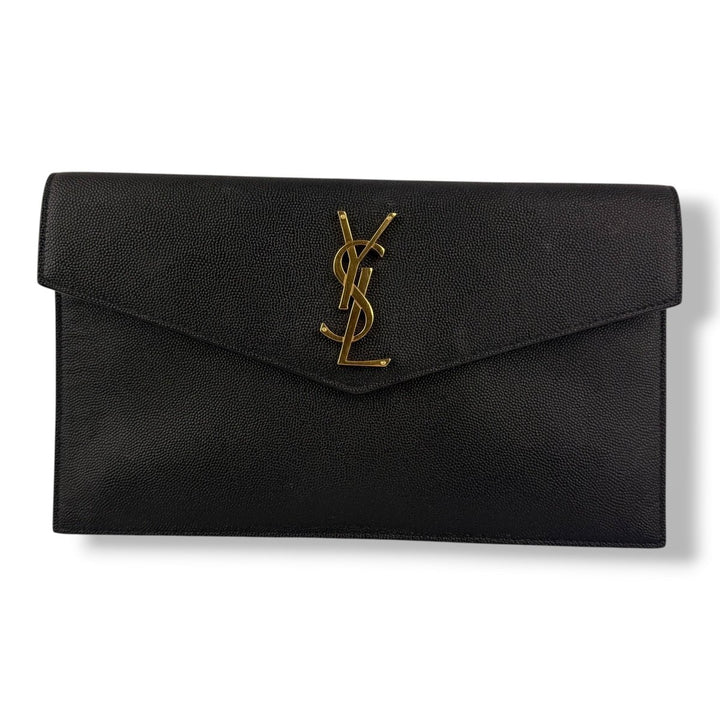 Saint Laurent YSL Croc Uptown Black/Gold Leather Clutch Bag - Lux Central
