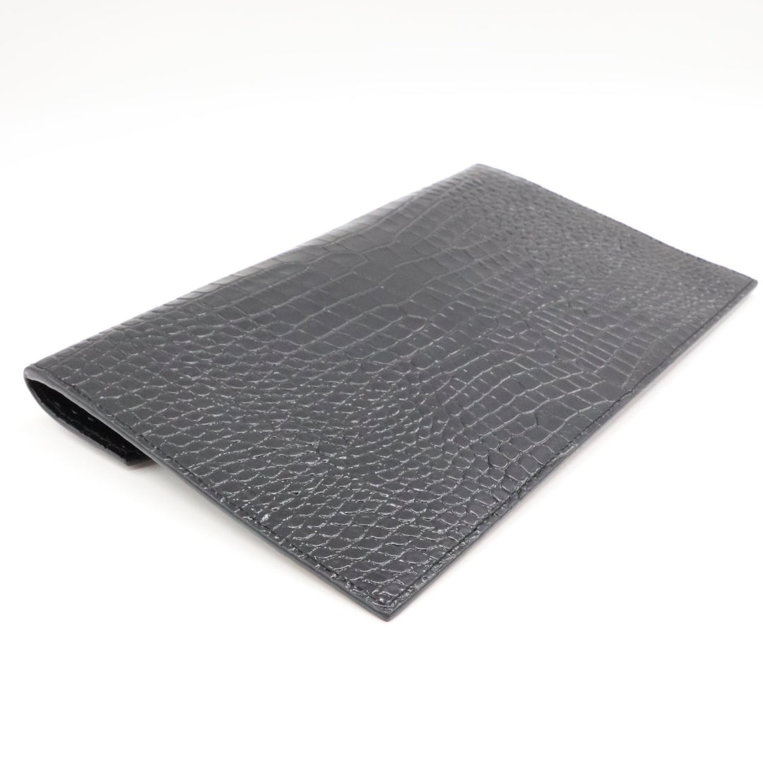 Saint Laurent YSL Croc Uptown Black/Silver Leather Clutch Bag - Lux Central