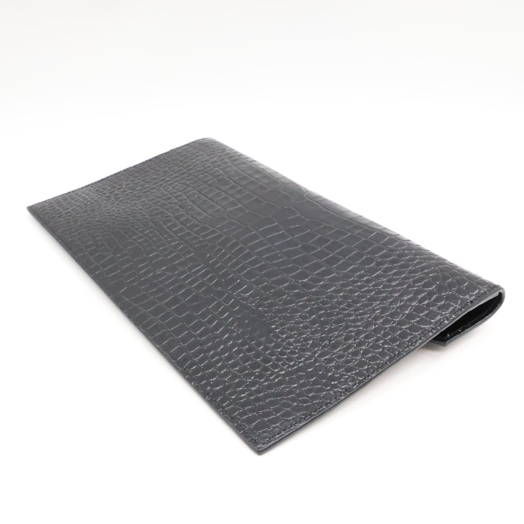 Saint Laurent YSL Croc Uptown Black/Silver Leather Clutch Bag - Lux Central