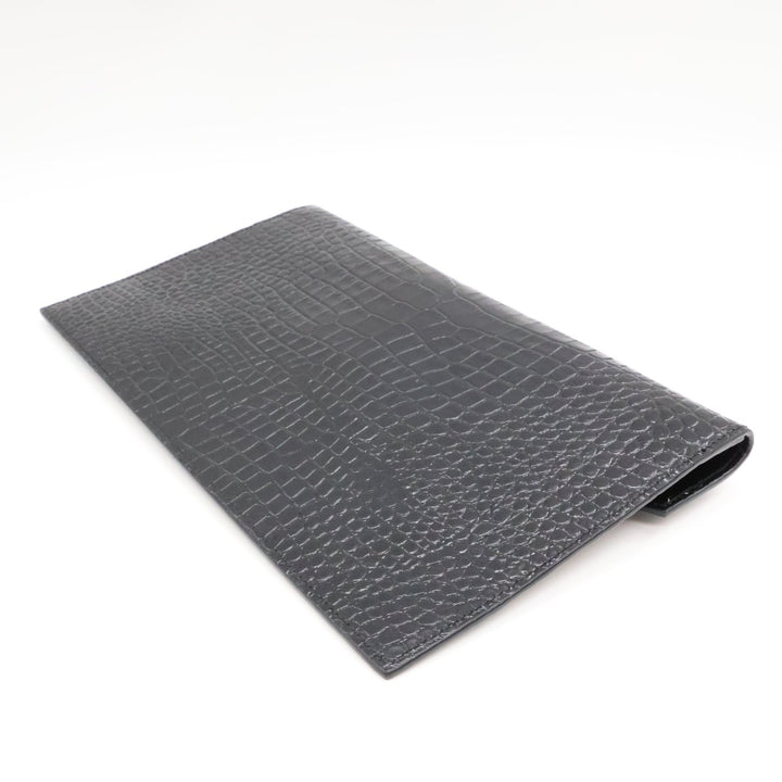 Saint Laurent YSL Croc Uptown Black/Silver Leather Clutch Bag - Lux Central